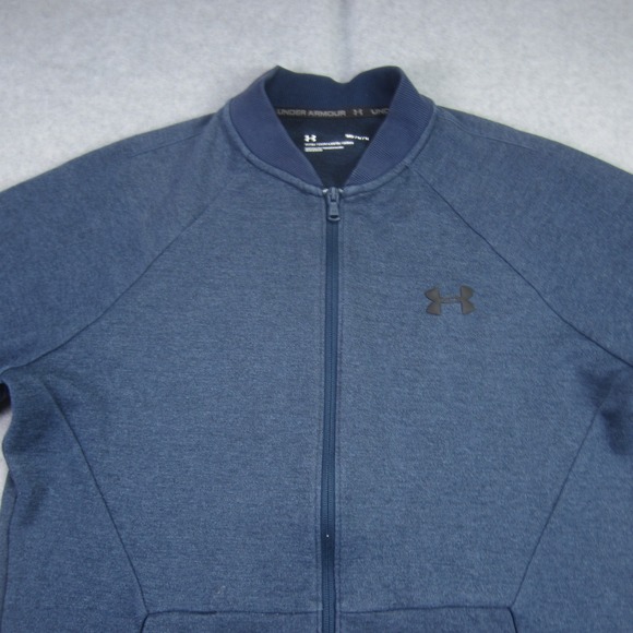 Under Armour Jacket Mens Medium Blue Full Zip Knit‎ Bomber Fitted - Picture 2 of 15